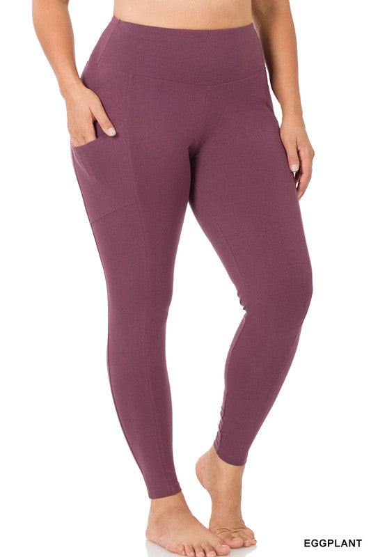 PLUS BETTER COTTON WIDE WAISTBAND POCKET LEGGINGS