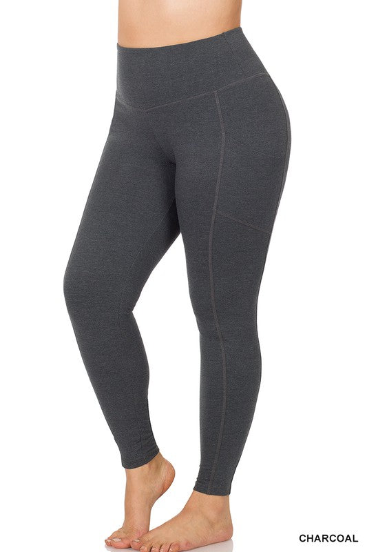 PLUS BETTER COTTON WIDE WAISTBAND POCKET LEGGINGS