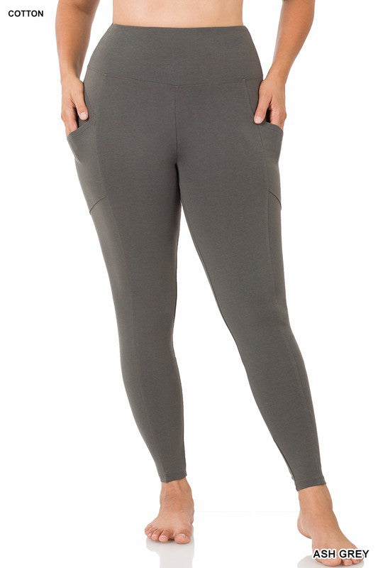 PLUS BETTER COTTON WIDE WAISTBAND POCKET LEGGINGS