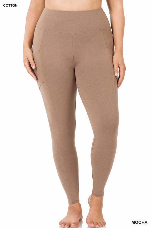 PLUS BETTER COTTON WIDE WAISTBAND POCKET LEGGINGS