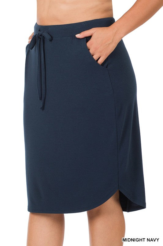 PLUS SELF TIE TULIP HEM SKIRT WITH SIDE POCKETS