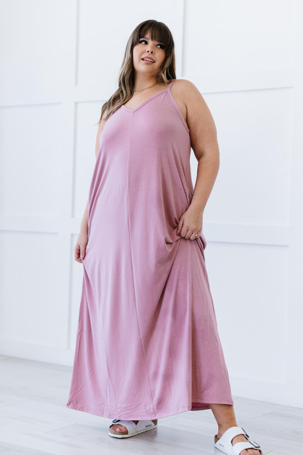 Zenana Beach Vibes Full Size Cami Maxi Dress in Light Rose