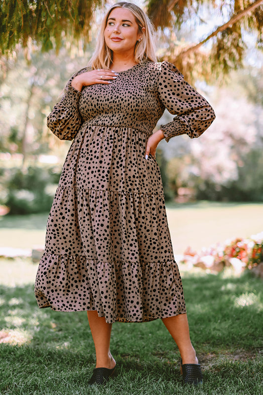 Plus Size Animal Print Smocked Tiered Dress