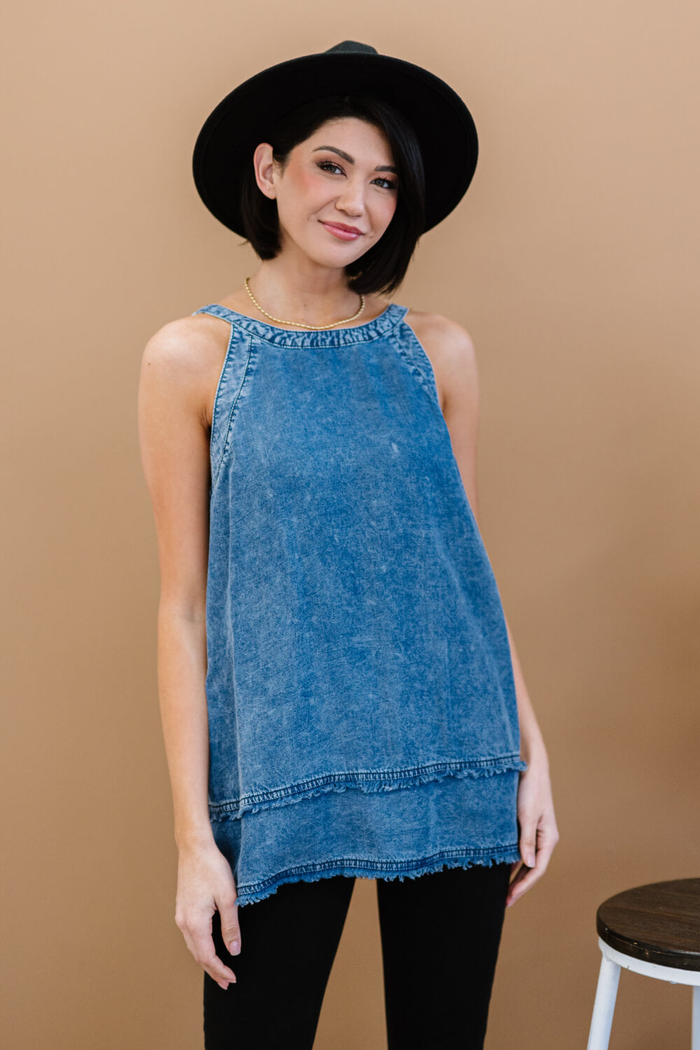 Forever Young Mineral Wash Denim Sleeveless Top