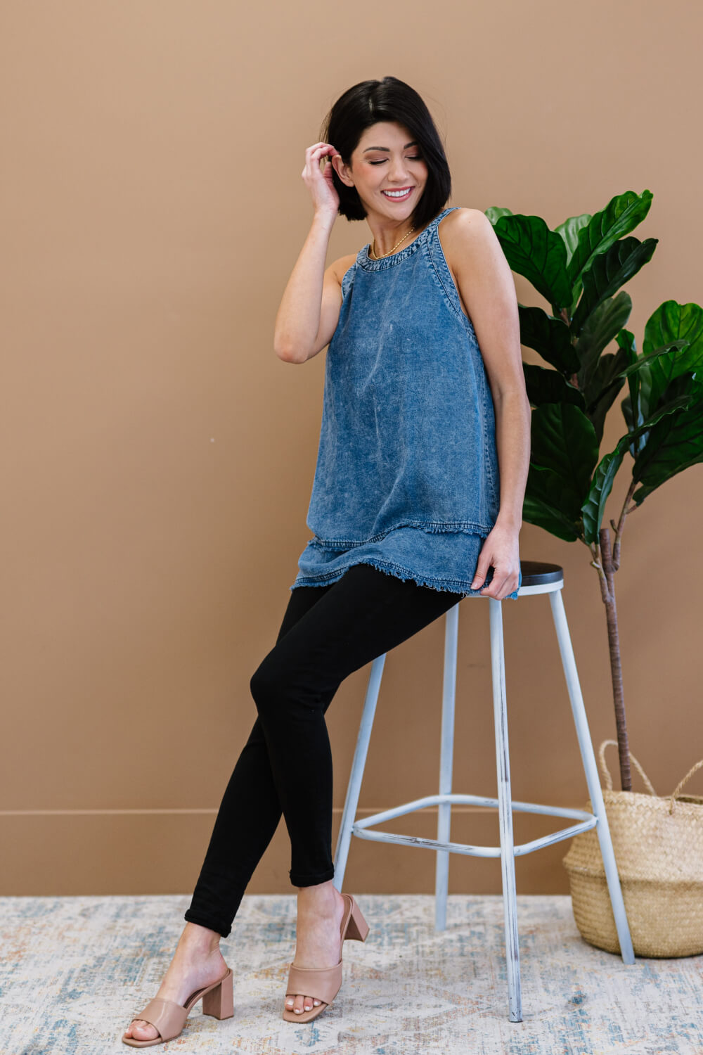 Forever Young Mineral Wash Denim Sleeveless Top